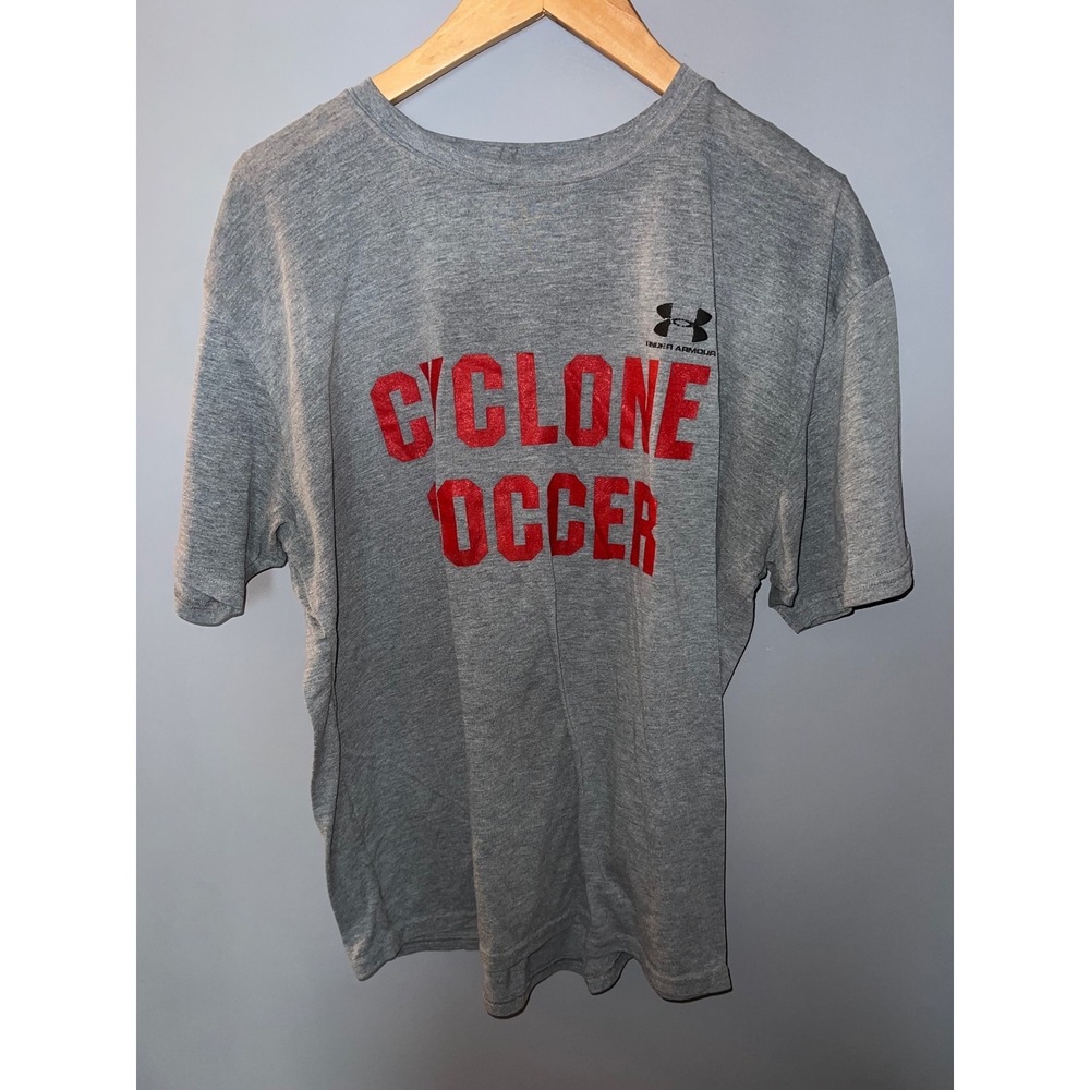 Under Armour Mens Cyclone Soccer Team Me Graphic T-Shirt Grey Red Size Medium